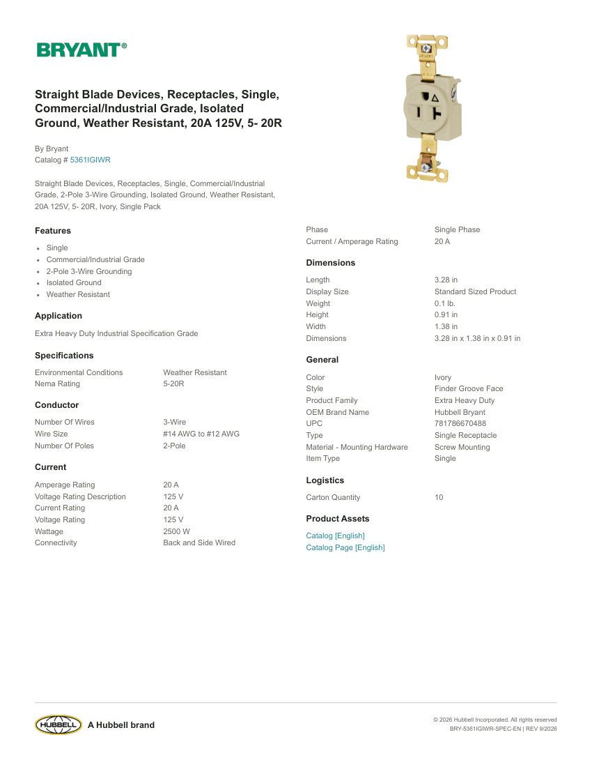 Bryant BRY-5361IGIWR cut sheet — first page
