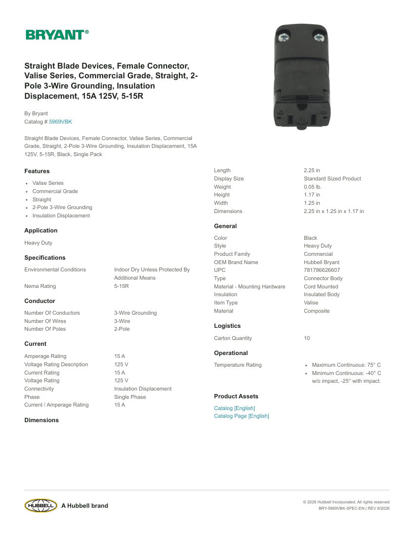 Bryant BRY-5969VBK cut sheet — first page
