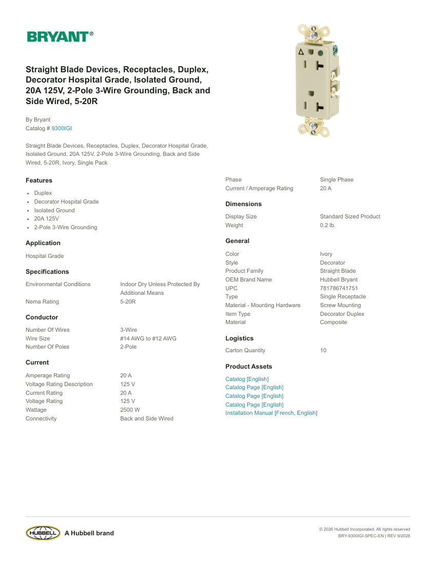 Bryant BRY-9300IGI cut sheet — first page