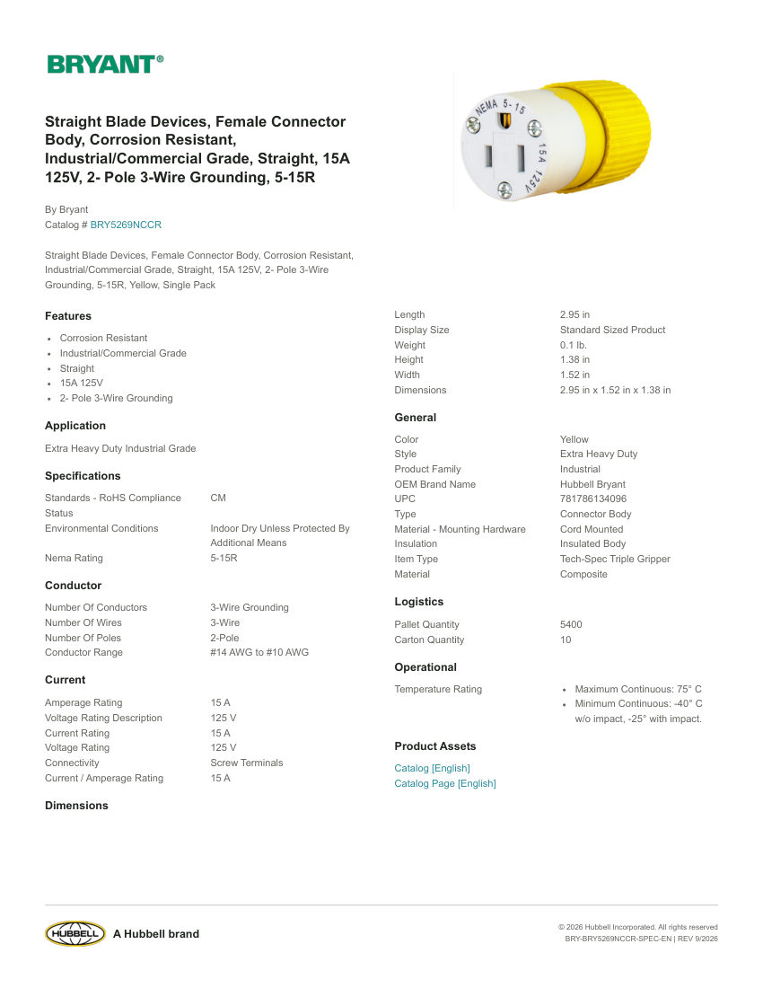 Bryant BRY-BRY5269NCCR cut sheet — first page
