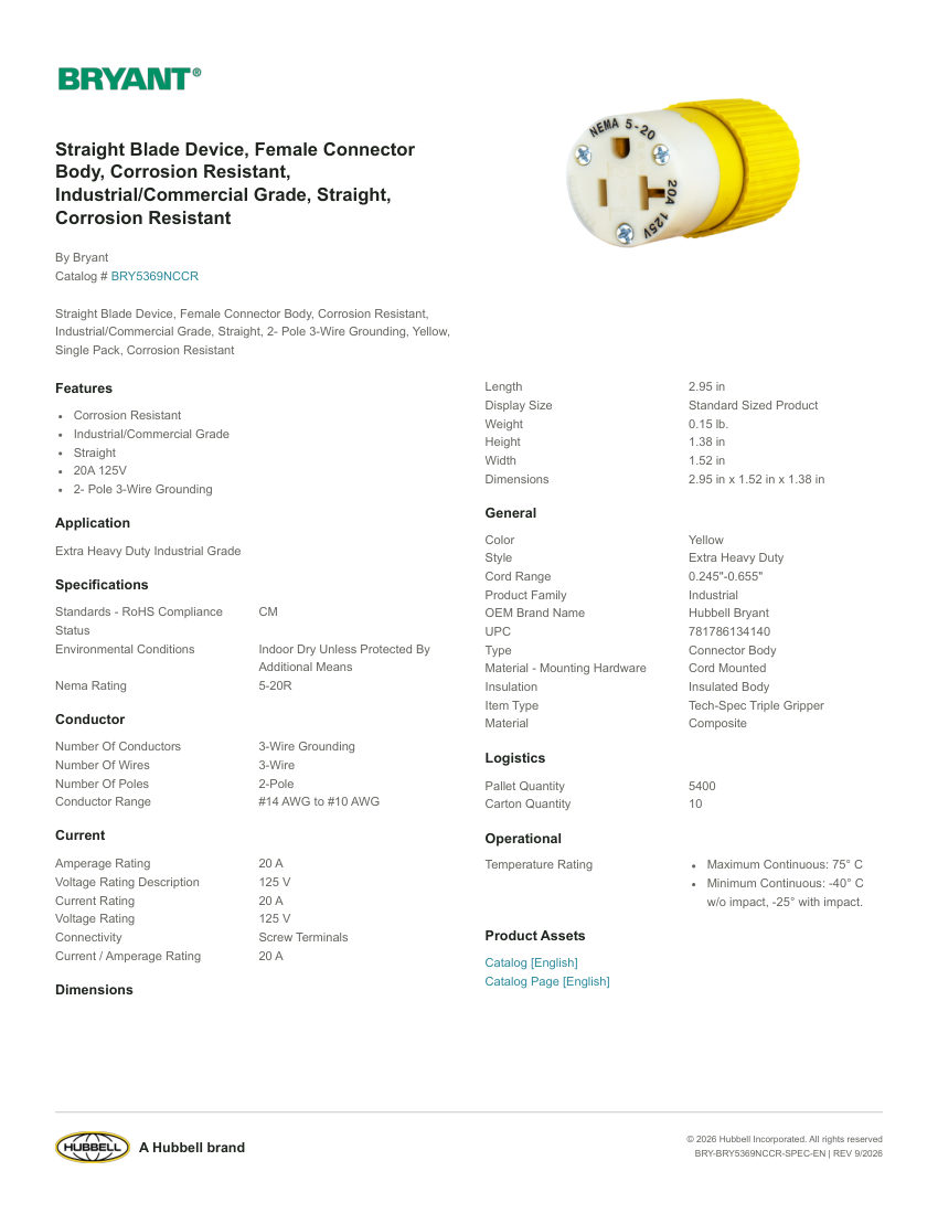 Bryant BRY-BRY5369NCCR cut sheet — first page