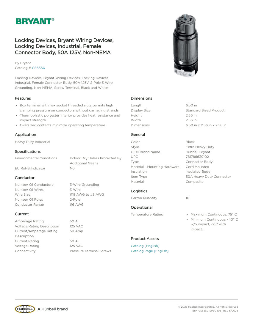 Bryant BRY-CS6360 cut sheet — first page