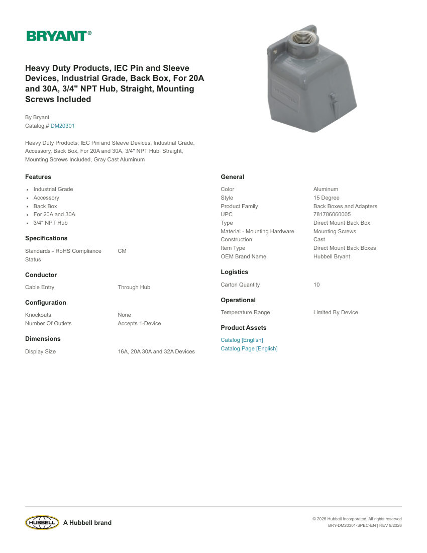 Bryant BRY-DM20301 cut sheet — first page