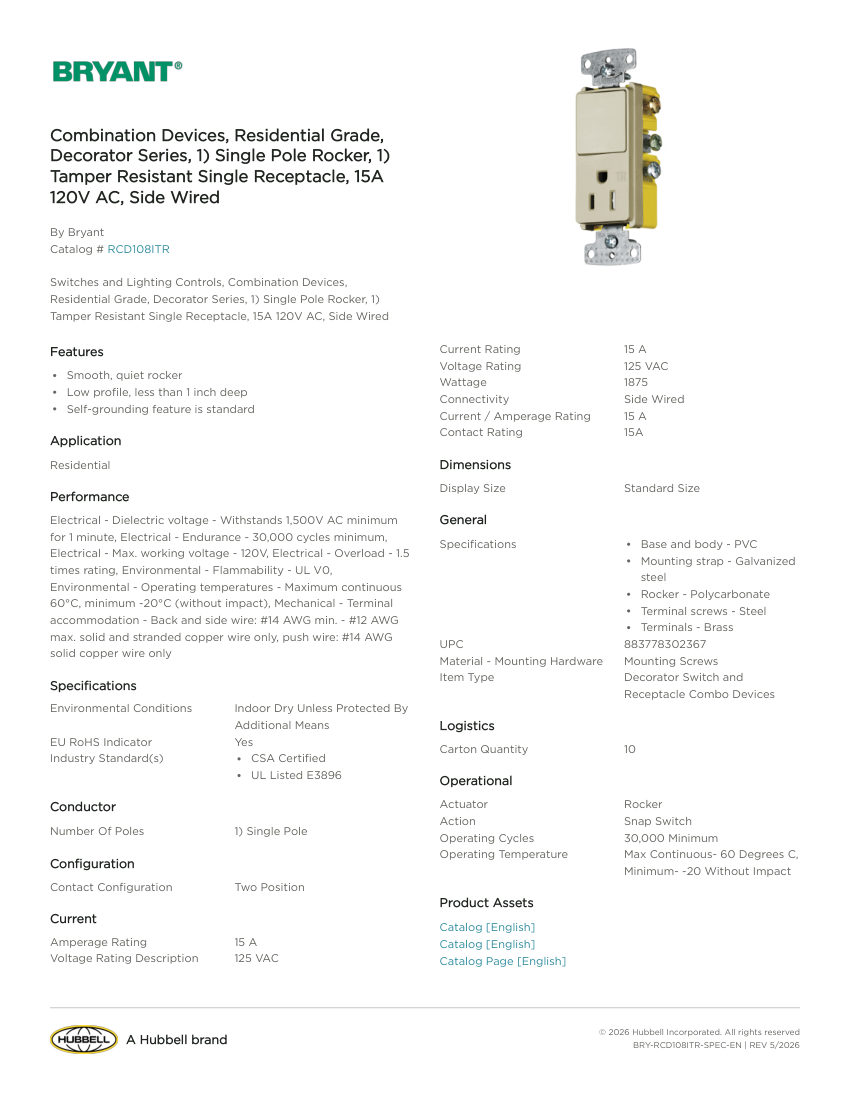 Bryant BRY-RCD108ITR cut sheet — first page