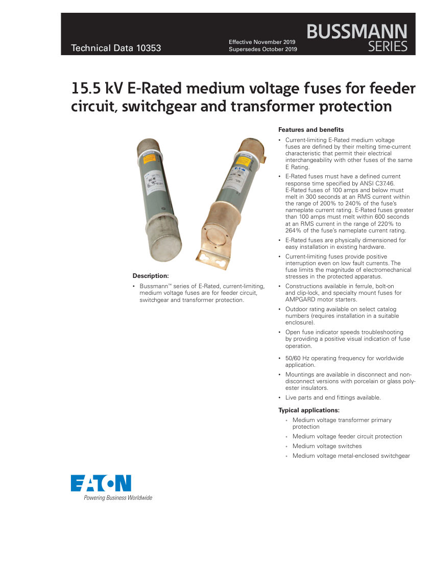 Bussmann 15CLE cut sheet — first page