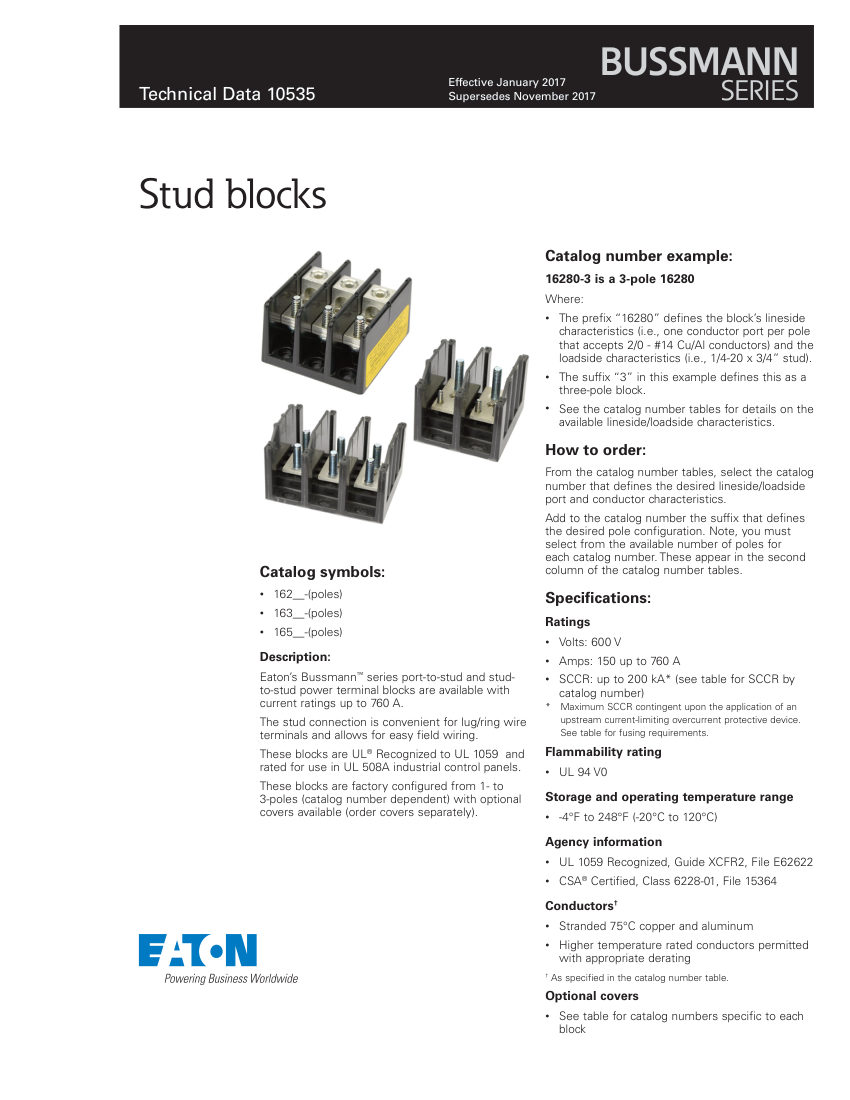 Bussmann 16280-3 cut sheet — first page