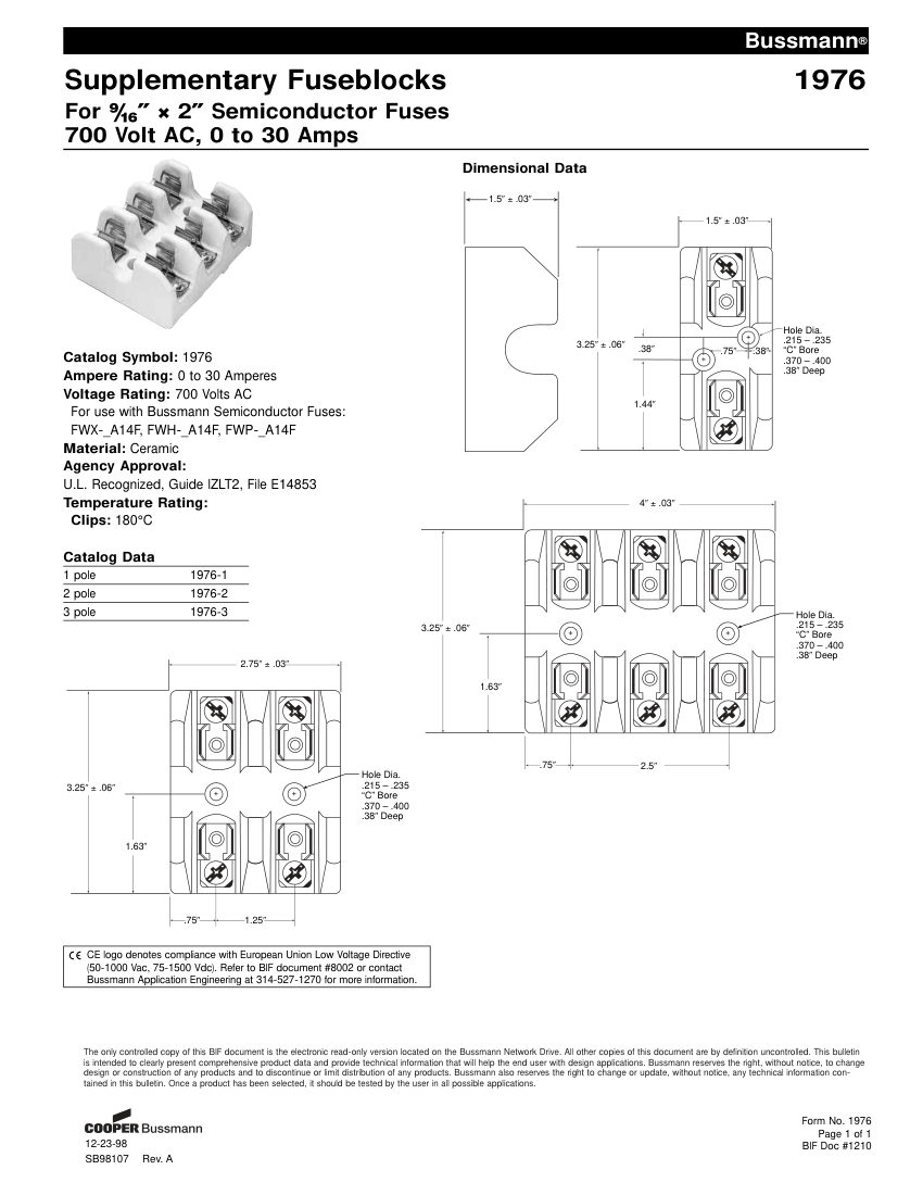 Bussmann 1976 cut sheet — first page