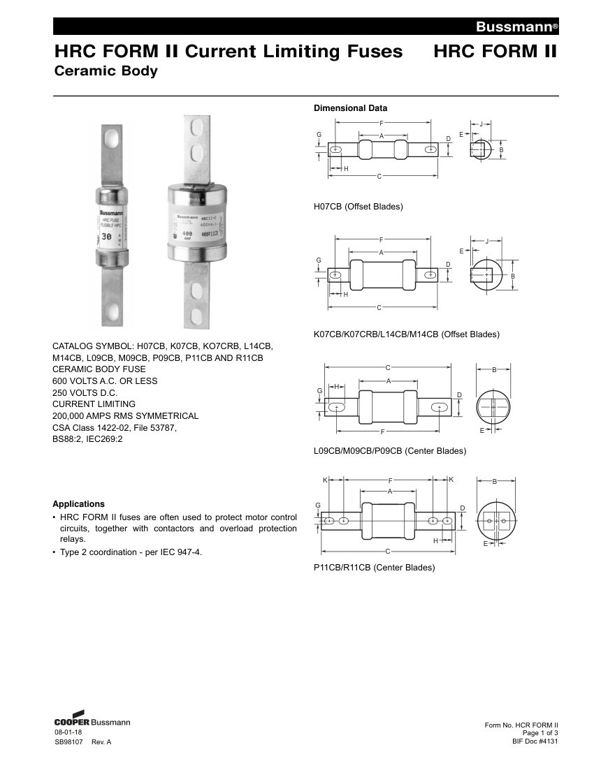 Bussmann 2H07CB cut sheet — first page