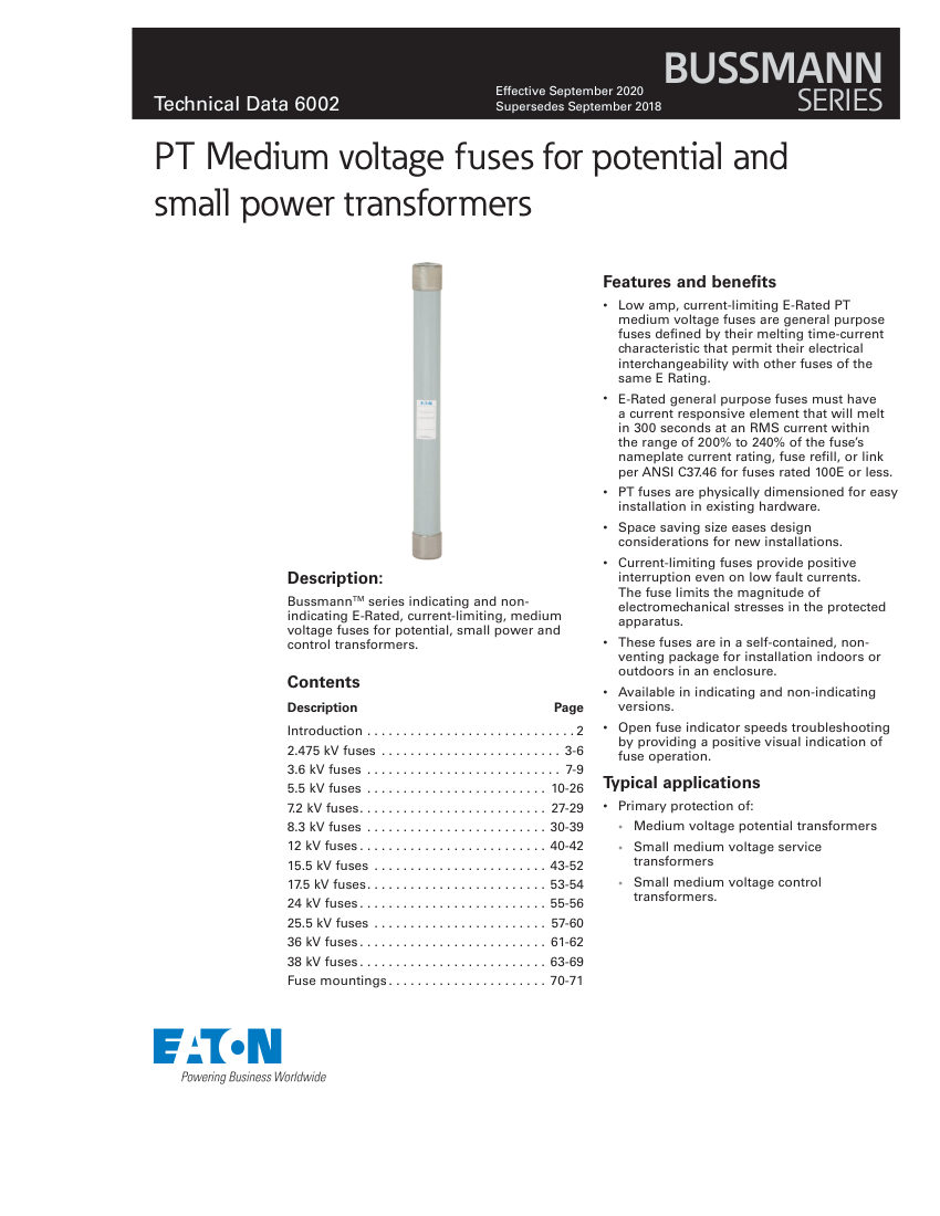 Bussmann 2NCLPT cut sheet — first page