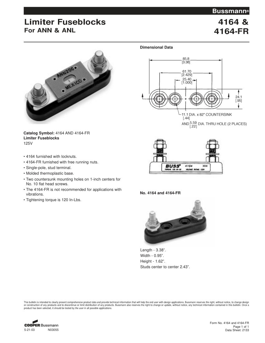 Bussmann 4164 cut sheet — first page