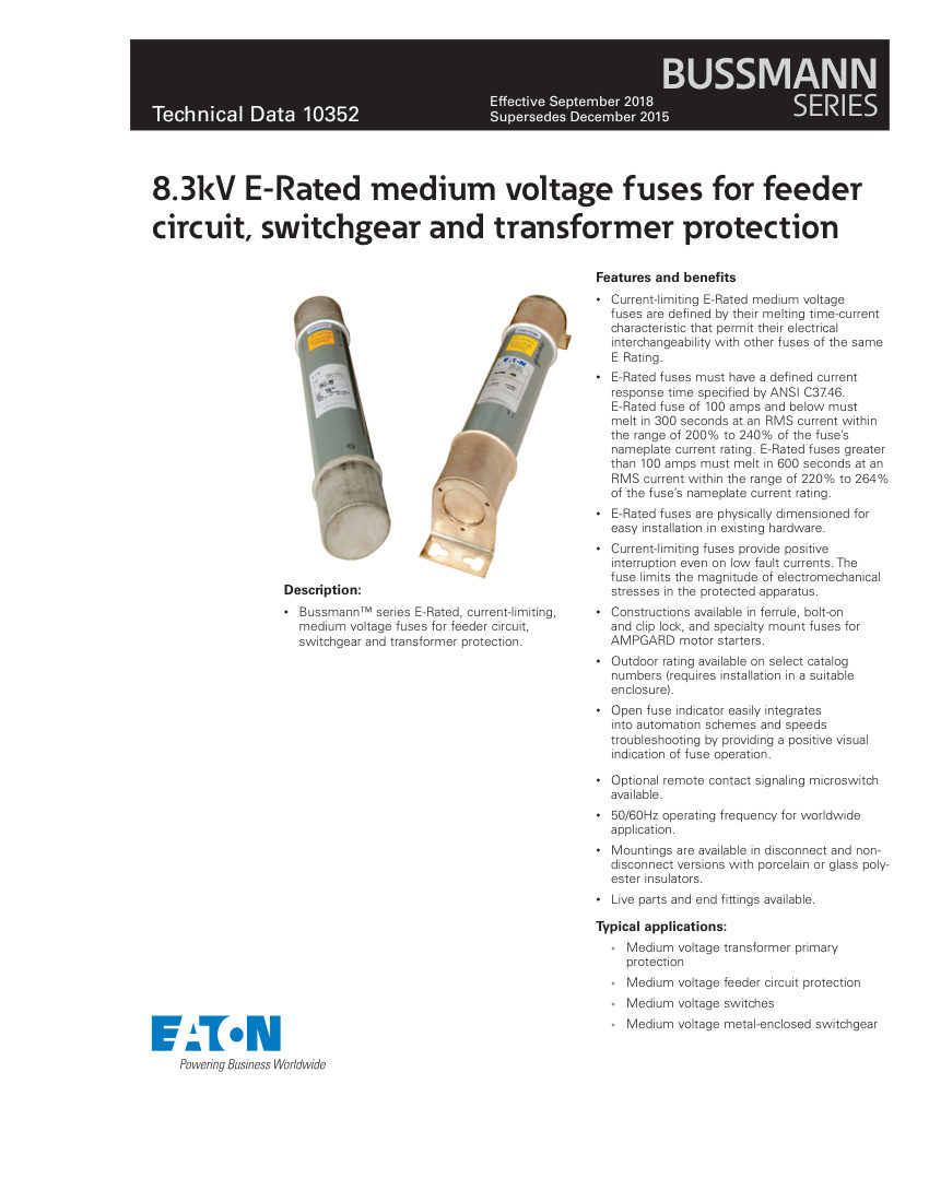 Bussmann 8CLE cut sheet — first page