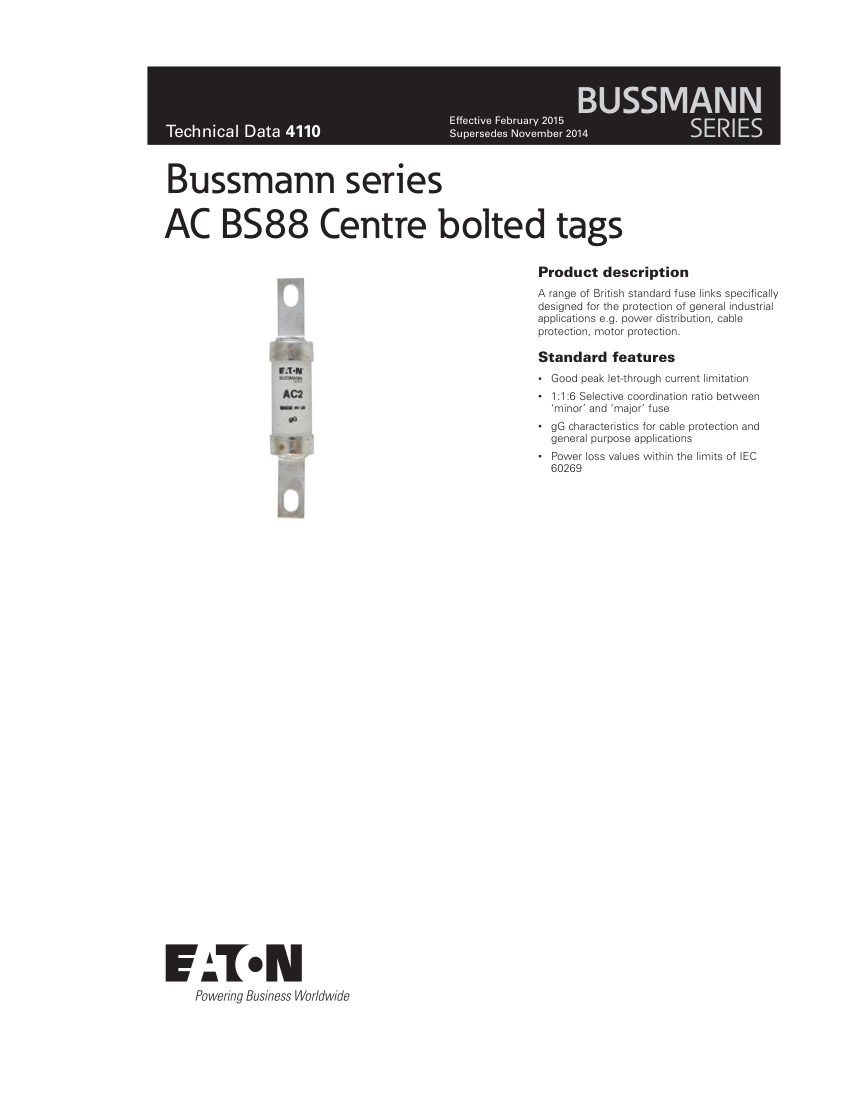 Bussmann AC2 cut sheet — first page