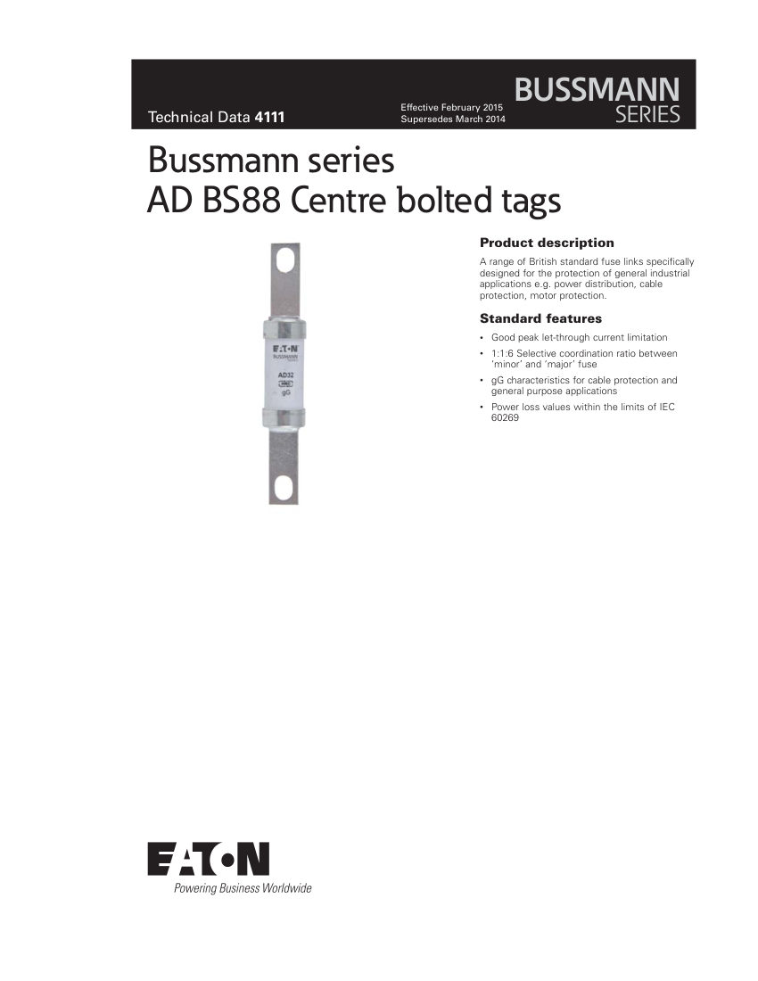 Bussmann AD2 cut sheet — first page