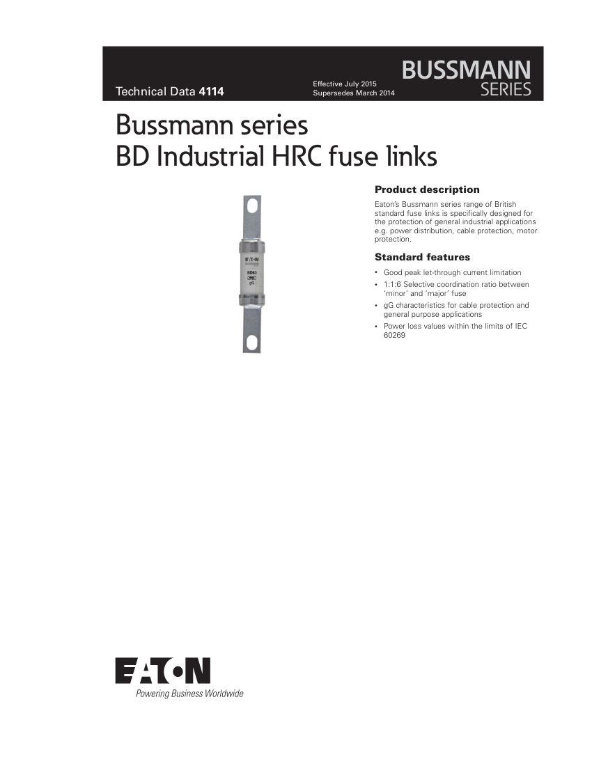Bussmann BD40 cut sheet — first page