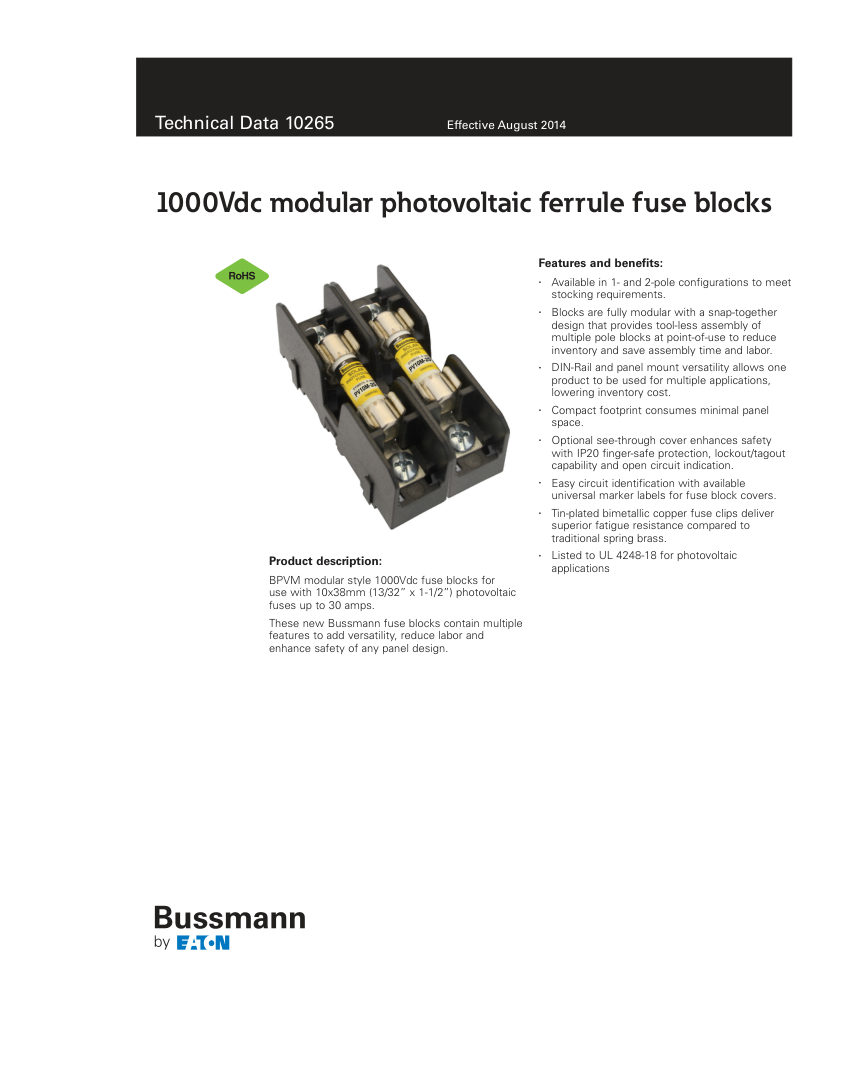 Bussmann BPVM-1S cut sheet — first page
