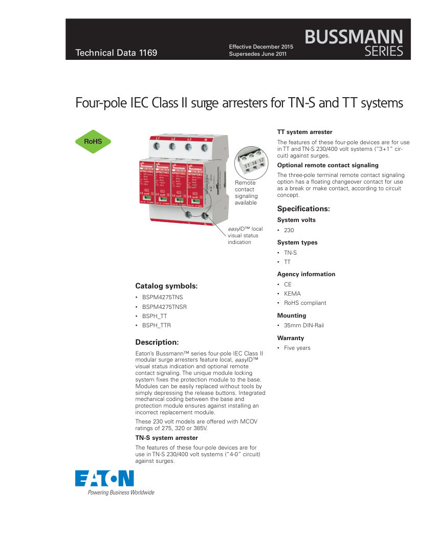 Bussmann BS cut sheet — first page