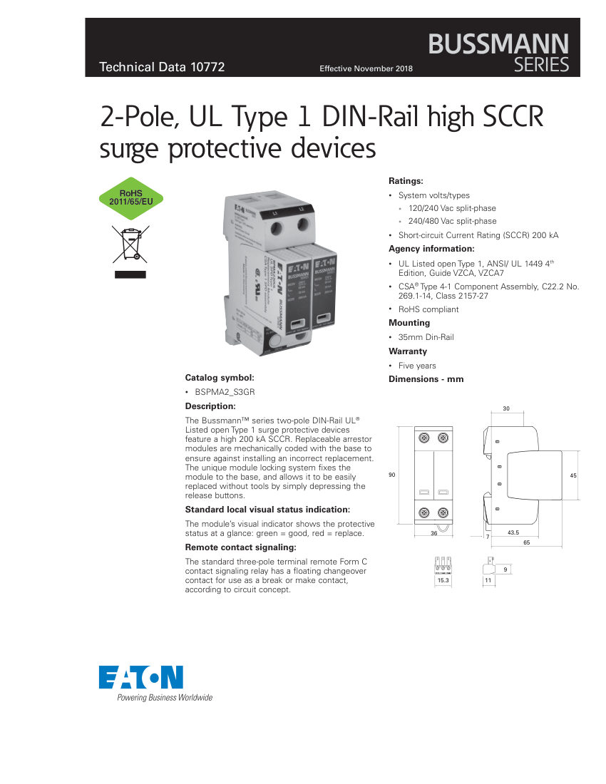 Bussmann BSPMA2 cut sheet — first page