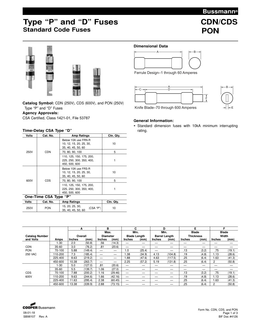 Bussmann CDN-10 cut sheet — first page