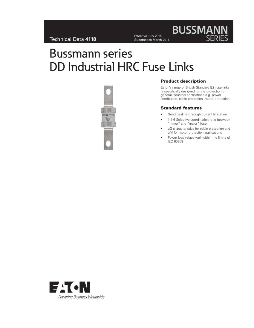 Bussmann DD125 cut sheet — first page