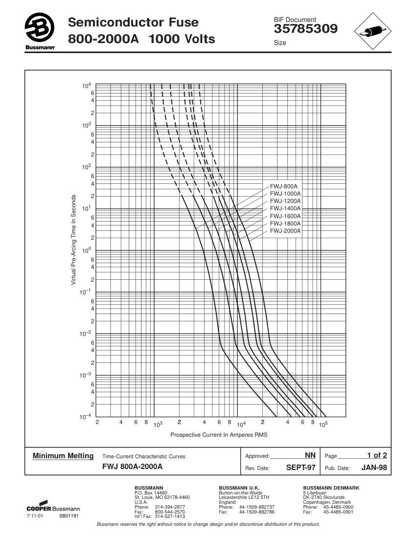Bussmann FWJ-800A cut sheet — first page