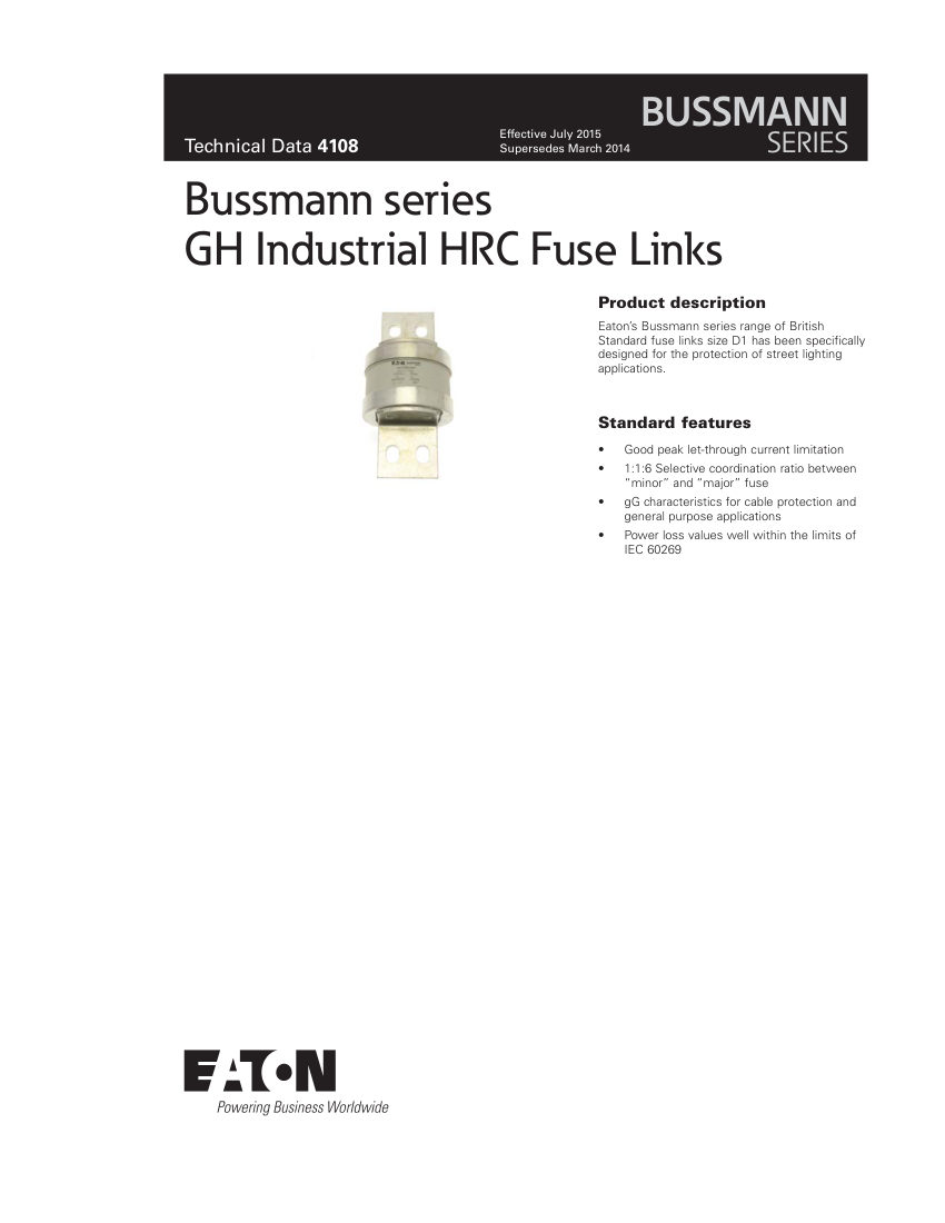 Bussmann GH710 cut sheet — first page