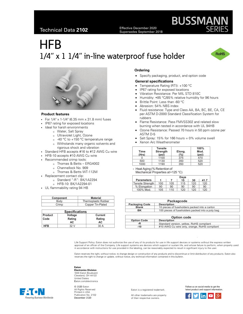 Bussmann HFB--10 cut sheet — first page