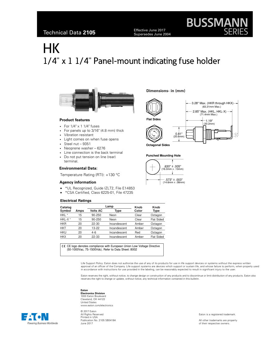 Bussmann HK cut sheet — first page