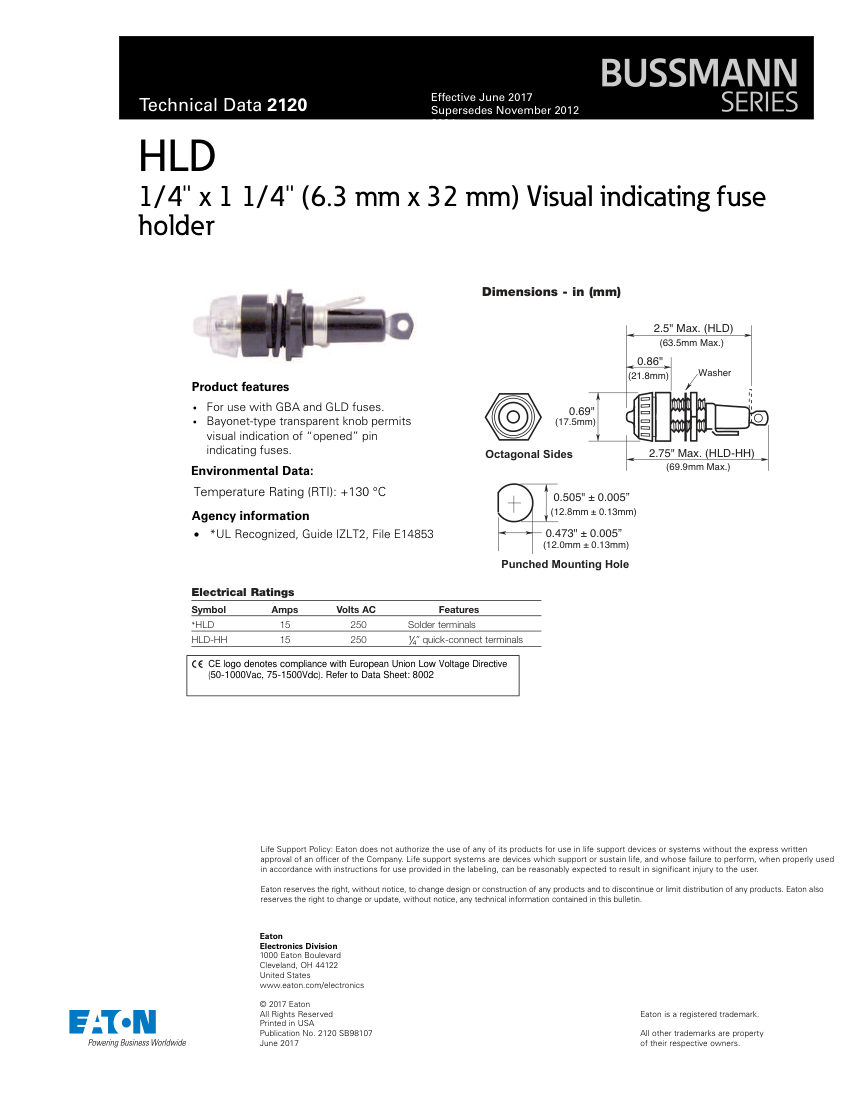 Bussmann HLD cut sheet — first page