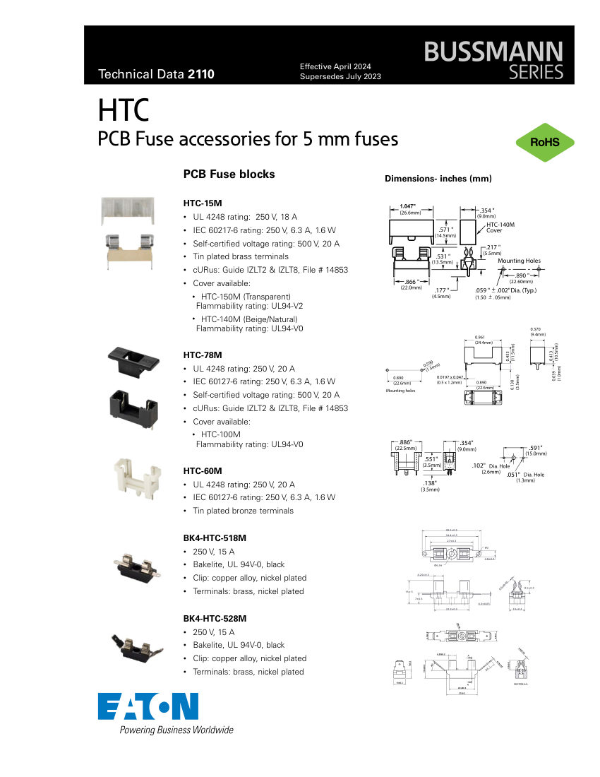 Bussmann HTC-15M cut sheet — first page