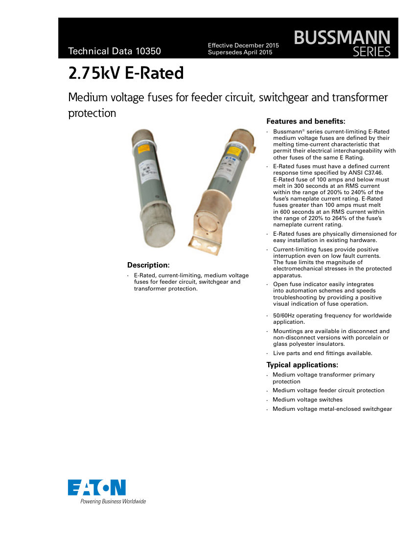 Bussmann JCX-1E cut sheet — first page