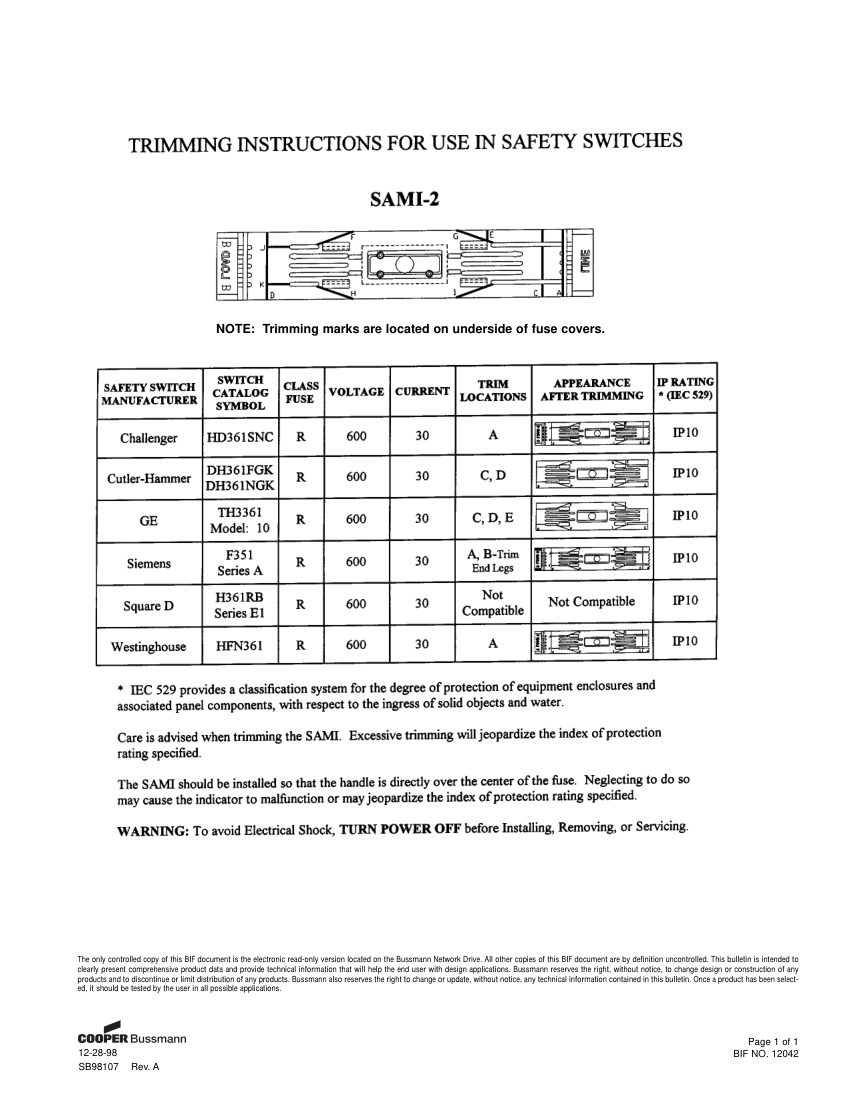 Bussmann SAMI-2 cut sheet — first page
