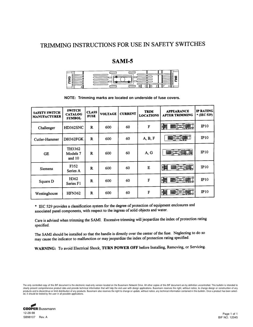 Bussmann SAMI-5 cut sheet — first page