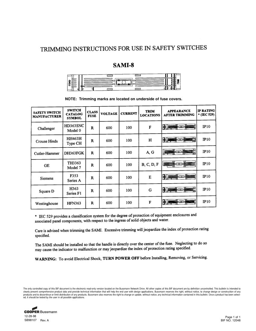 Bussmann SAMI-8 cut sheet — first page