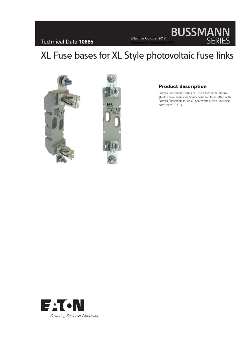 Bussmann SD1XL-S-PV cut sheet — first page