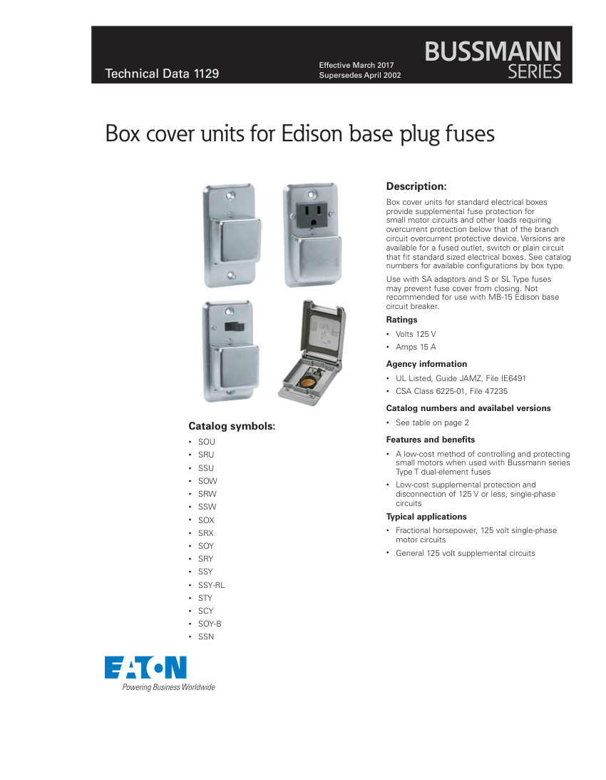 Bussmann STY3 cut sheet — first page