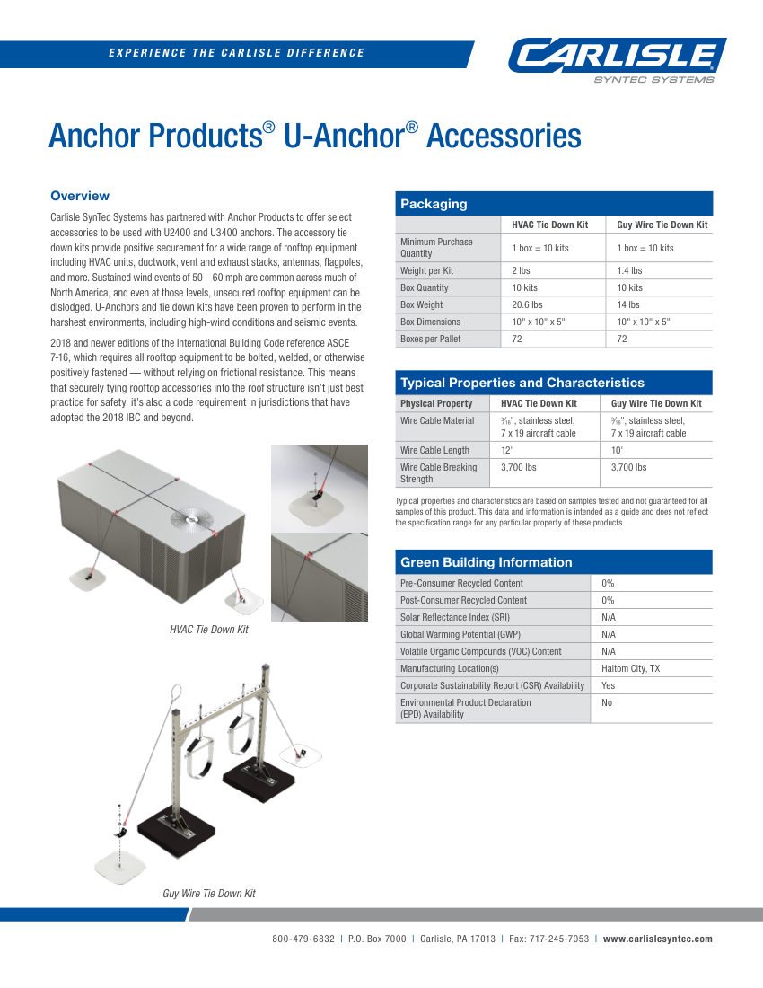 Carlisle SynTec Anchor Products Accessories cut sheet — first page