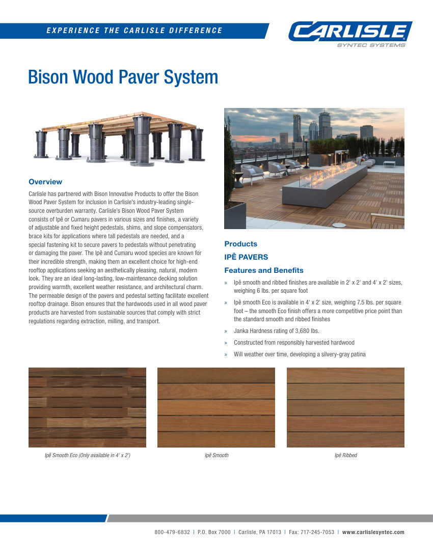 Carlisle SynTec Bison Wood Paver cut sheet — first page
