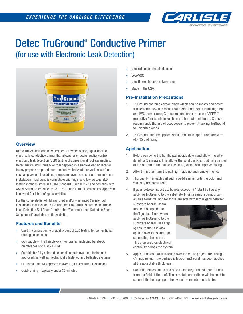 Carlisle SynTec Detec TruGround® Conductive Primer for Electronic Leak Detec cut sheet — first page