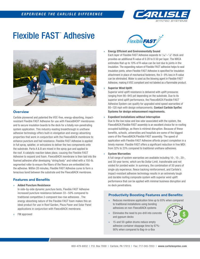 Carlisle SynTec Flexible FAST Adhesive cut sheet — first page