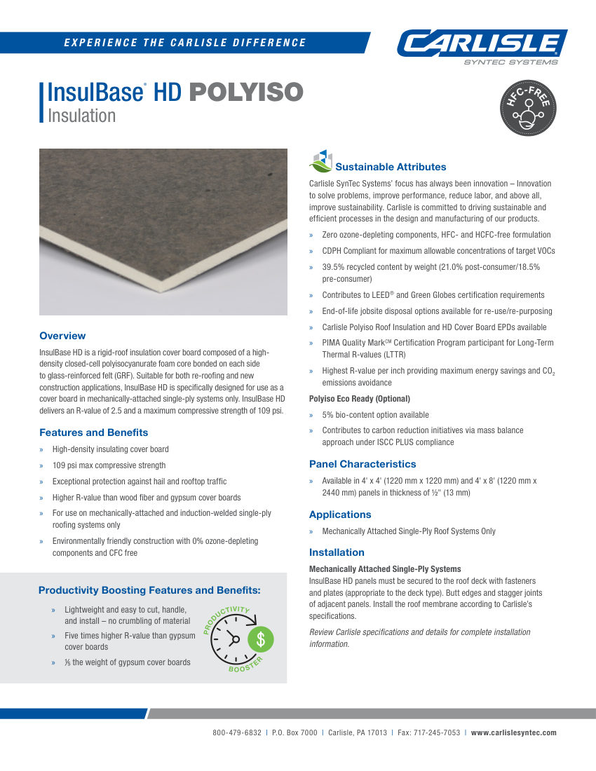 Carlisle SynTec InsulBase HD Polyiso Insulation cut sheet — first page