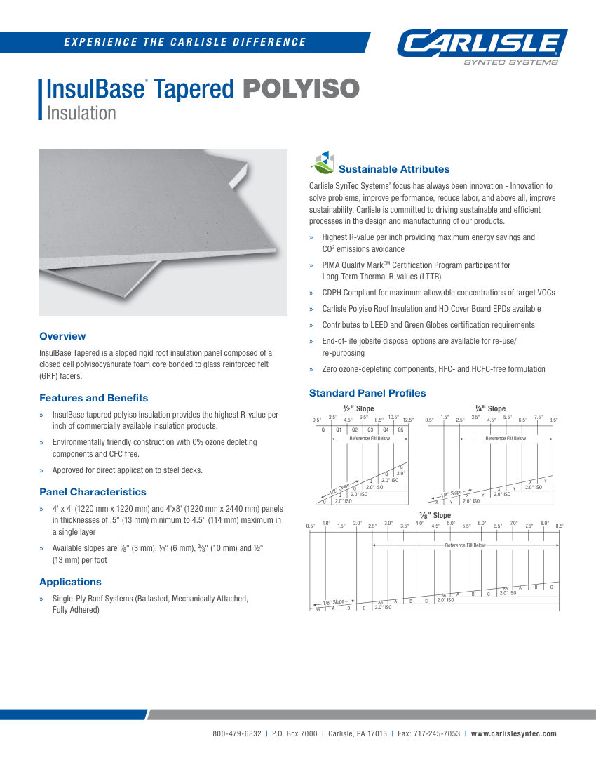 Carlisle SynTec InsulBase Tapered Polyiso cut sheet — first page