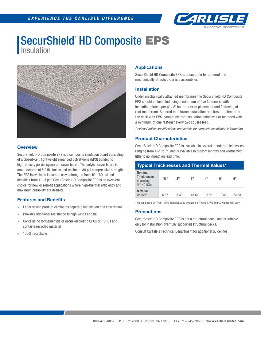 Carlisle SynTec SecurShield HD EPS Composite cut sheet — first page