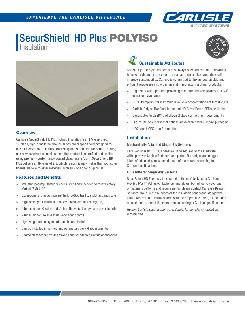 Carlisle SynTec SecurShield HD Plus cut sheet — first page