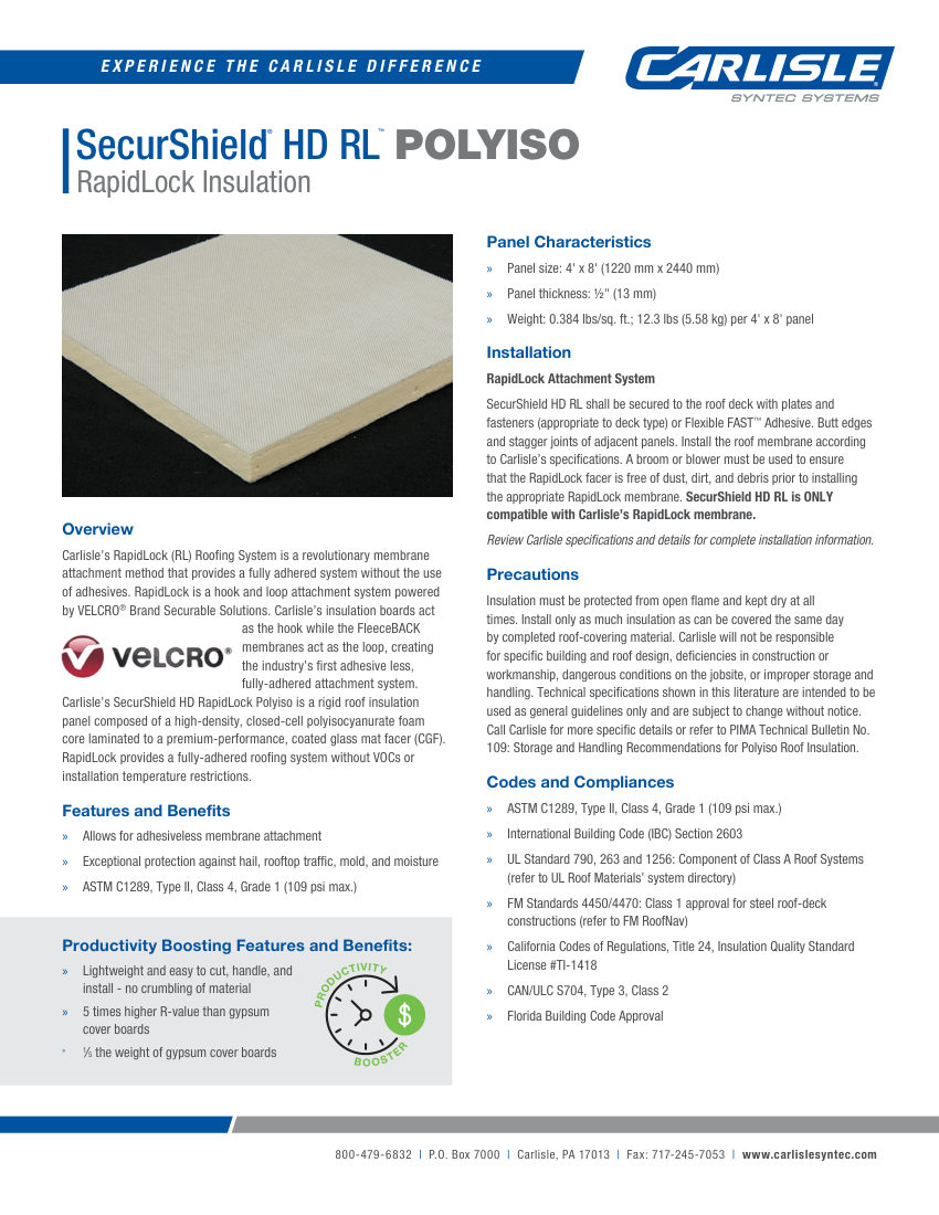 Carlisle SynTec SecurShield HD RapidLock RL Polyiso Insulation cut sheet — first page