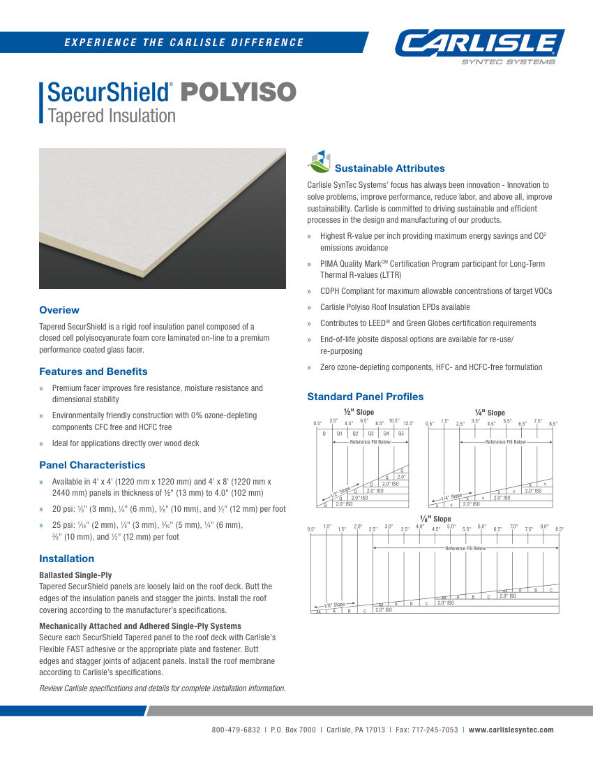 Carlisle SynTec SecurShield POLYISO Tapered Insulation cut sheet — first page