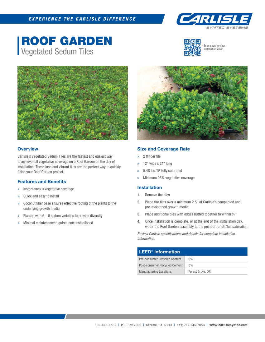 Carlisle SynTec Sedum Tiles cut sheet — first page