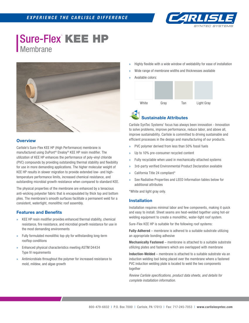 Carlisle SynTec Sure-Flex KEE HP Membrane cut sheet — first page