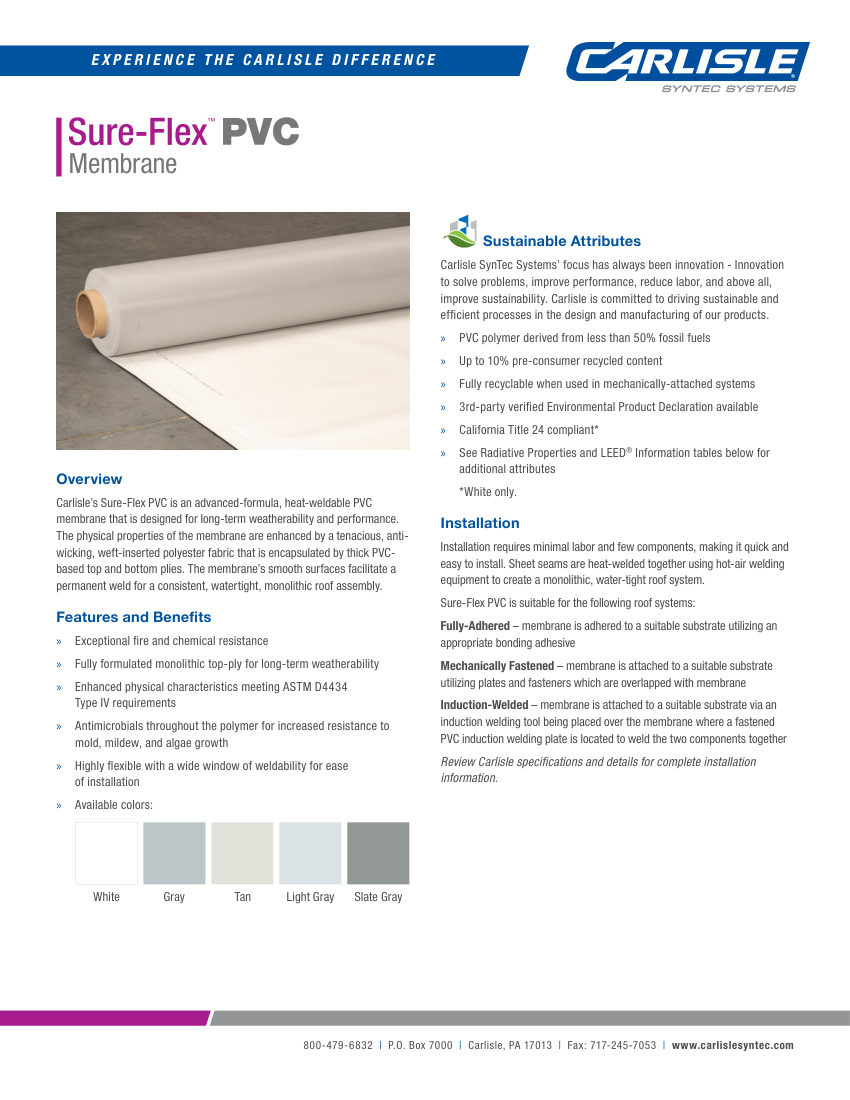 Carlisle SynTec Sure-Flex PVC Membrane cut sheet — first page