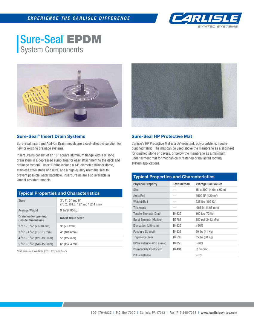 Carlisle SynTec Sure-Seal EPDM System Components cut sheet — first page