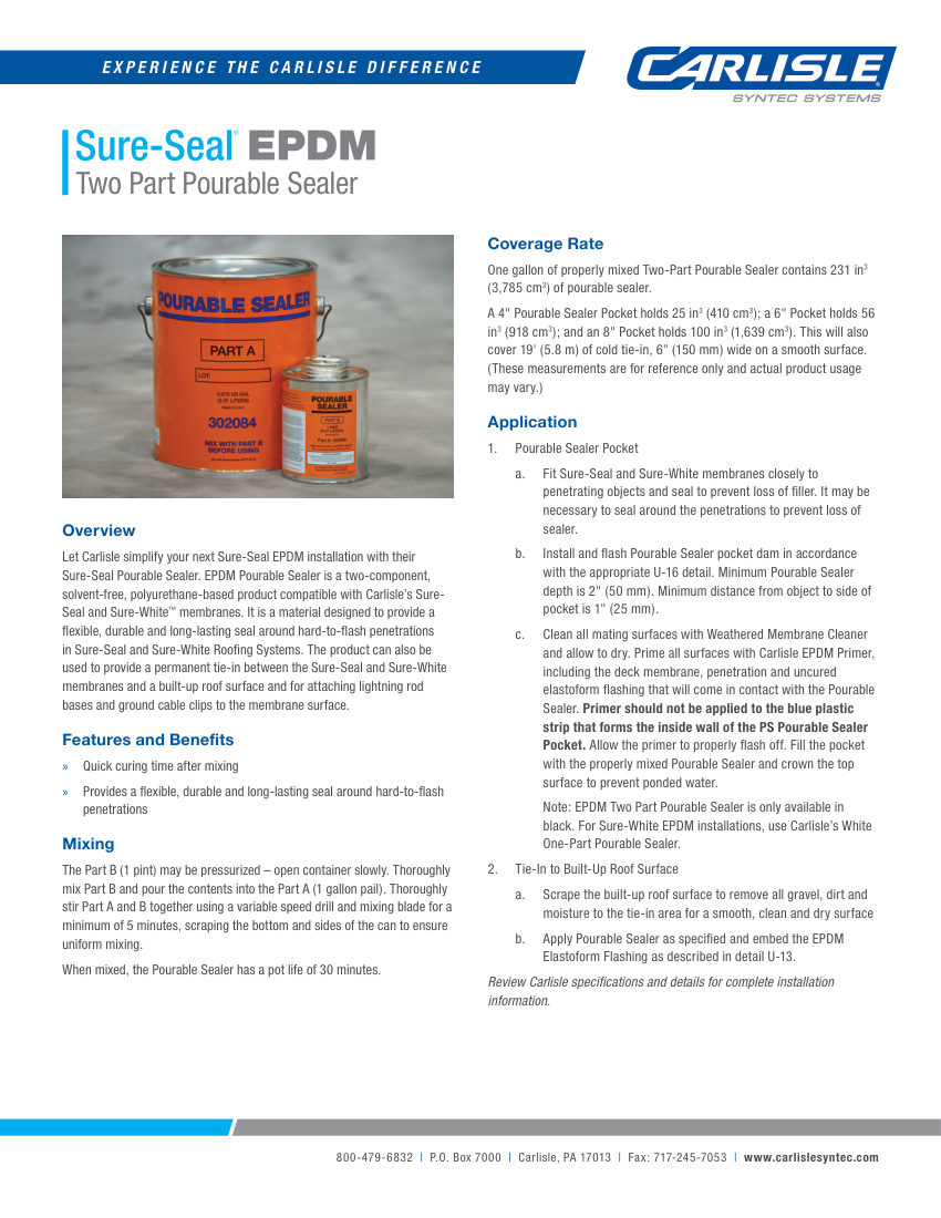 Carlisle SynTec Sure-Seal EPDM Two-Part Pourable Sealer cut sheet — first page